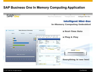 SAP Business One In Memory Computing Application




© 2011 SAP AG. All rights reserved.         Confidential   40
 