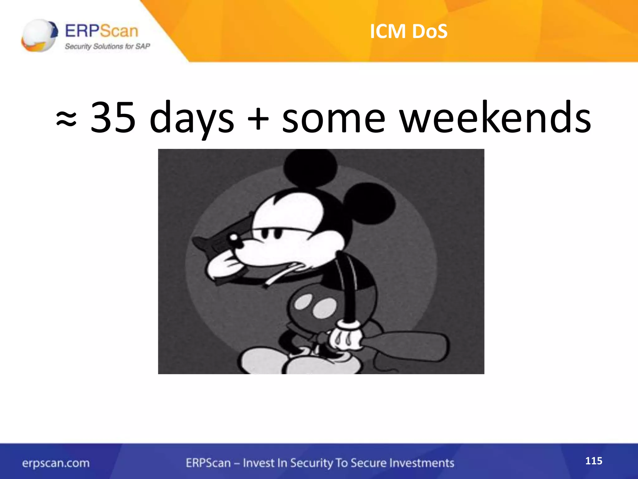 115
ICM DoS
≈ 35 days + some weekends
 