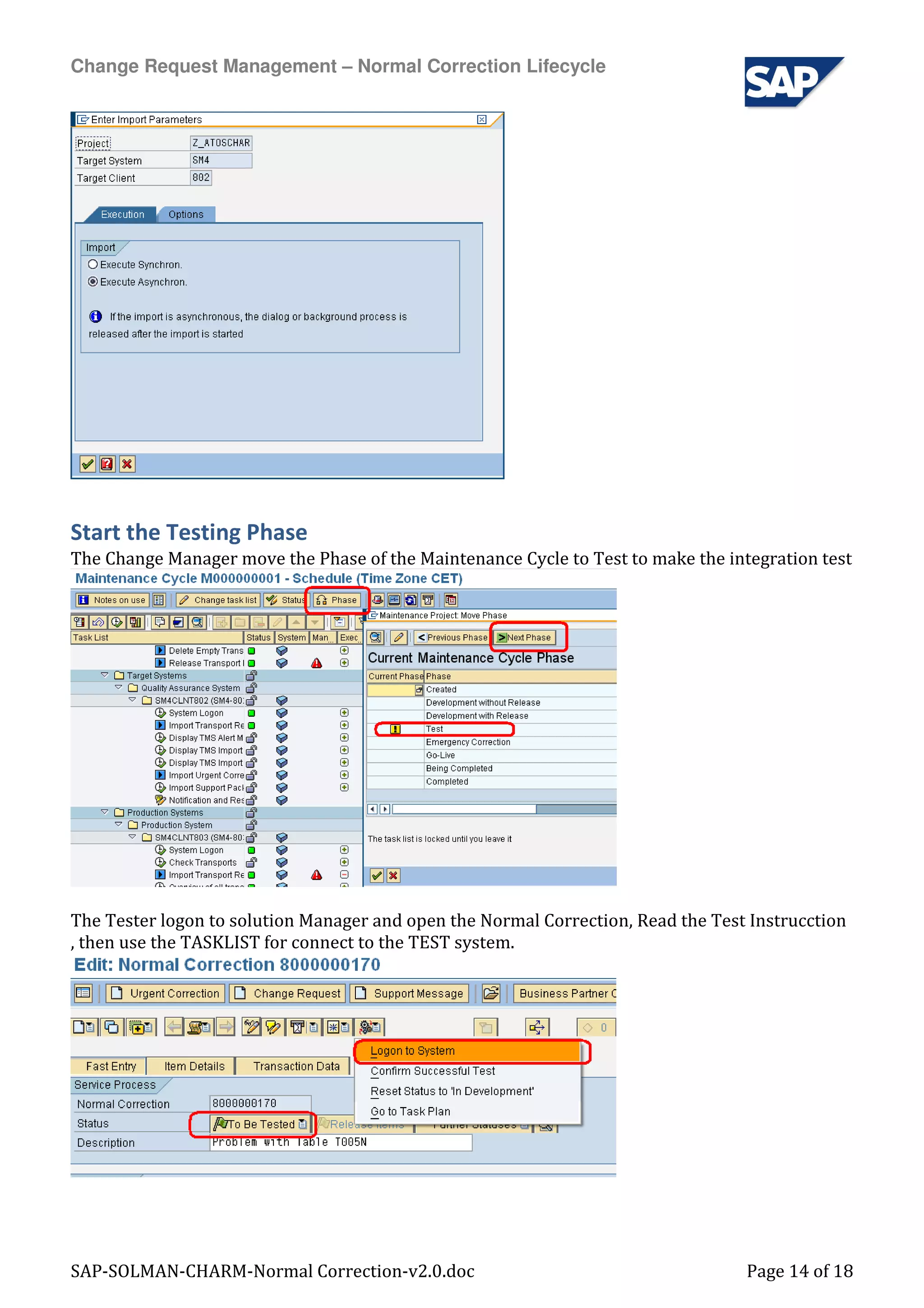 Sap Solman Charm Normal Correction