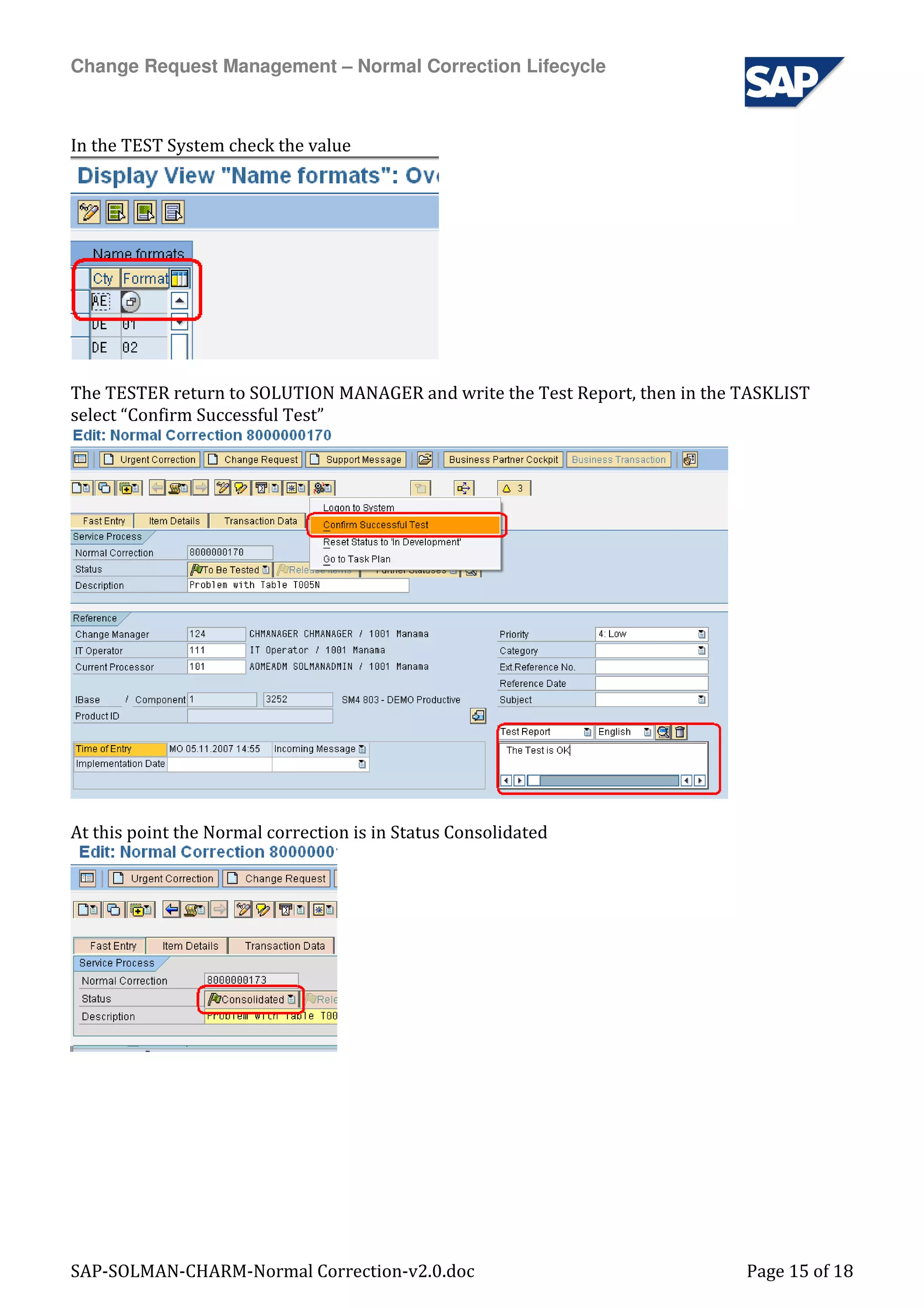 Sap Solman Charm Normal Correction