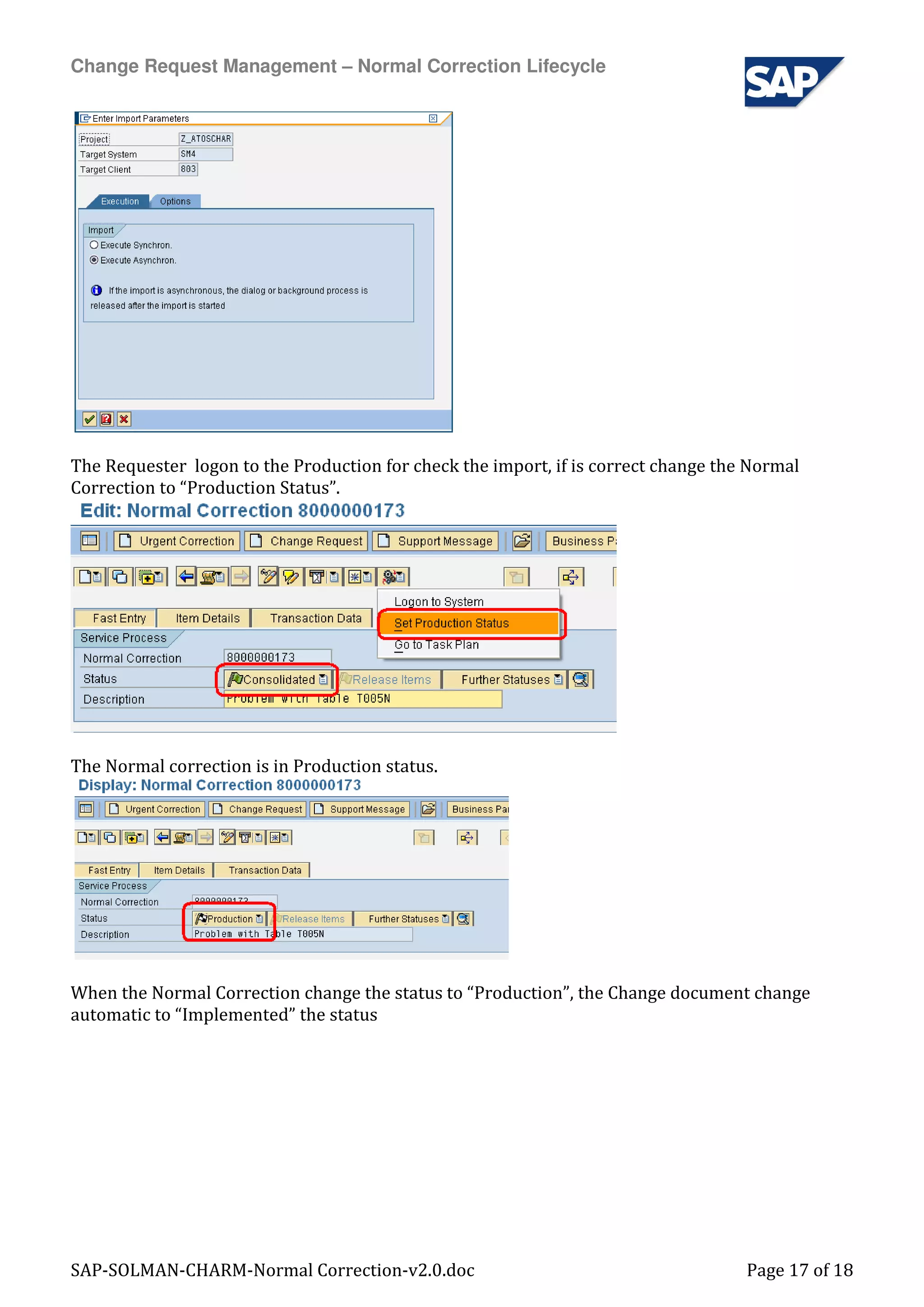 Sap Solman Charm Normal Correction