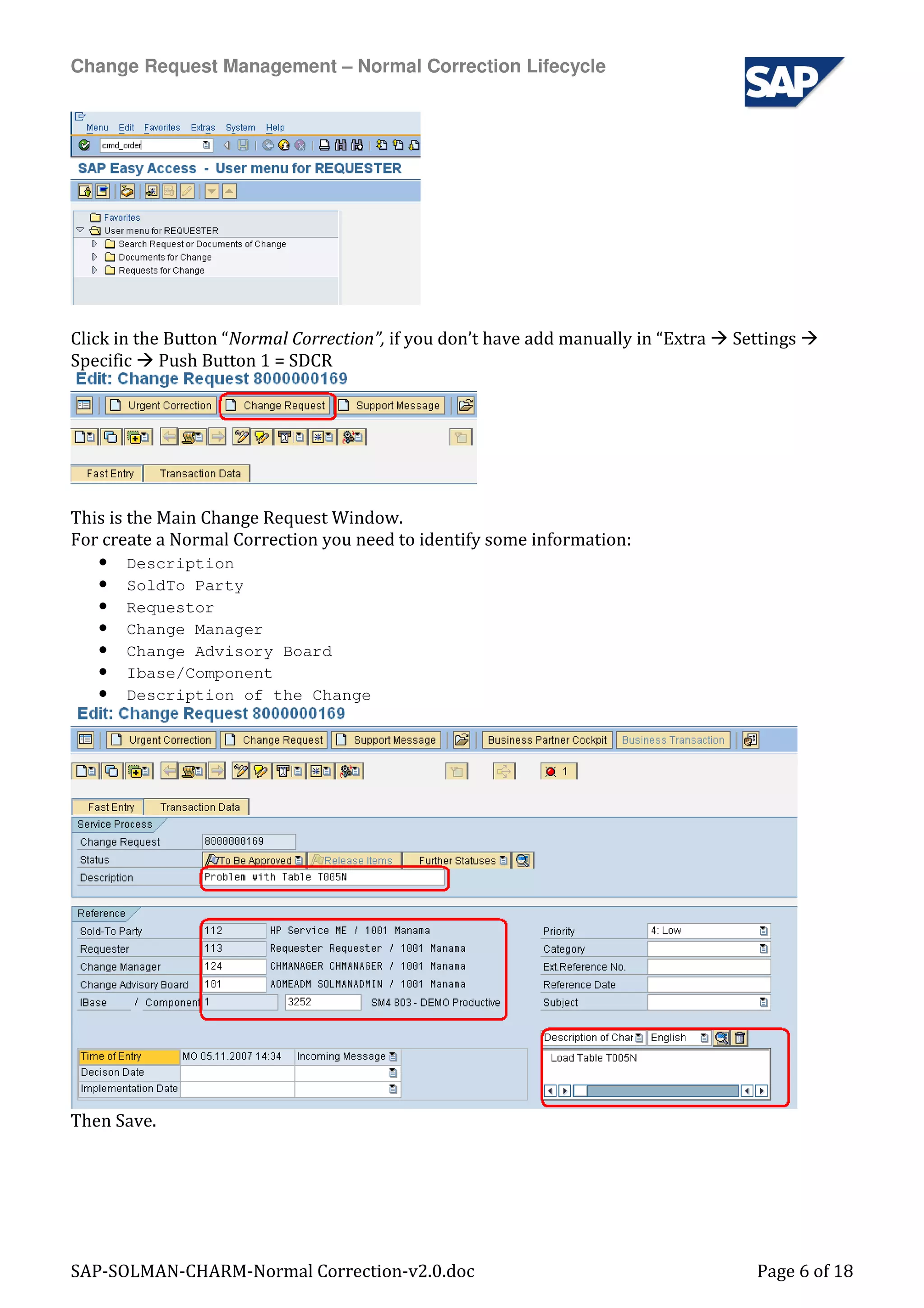Sap Solman Charm Normal Correction