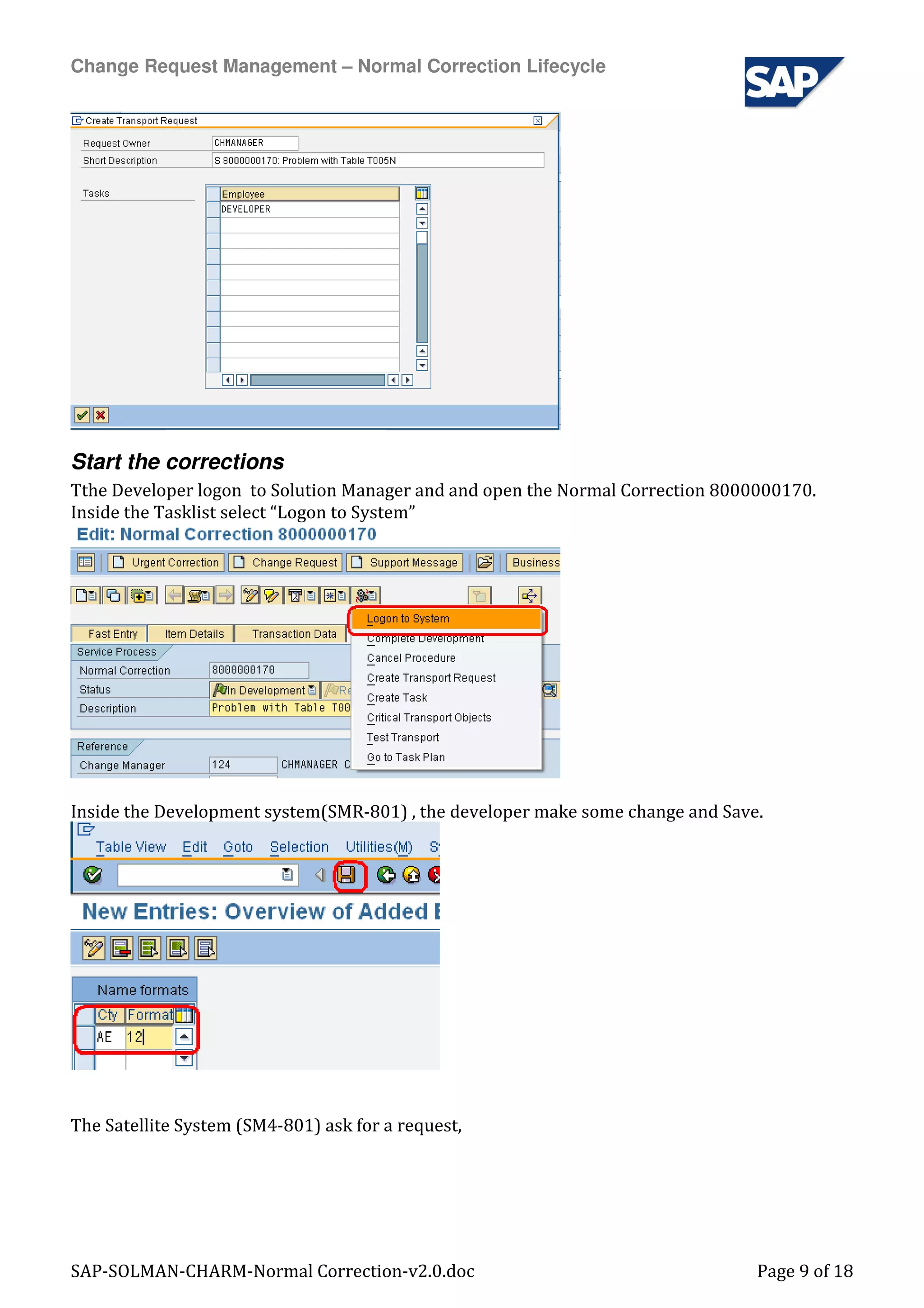 Sap Solman Charm Normal Correction