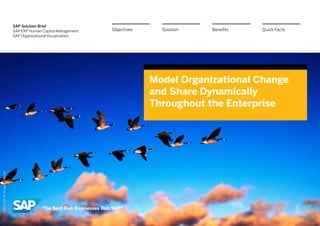 SAP Solution Brief
SAP ERP Human Capital Management
SAP Organizational Visualization
Model Organizational Change
and Share Dynamically
Throughout the Enterprise
BenefitsSolutionObjectives Quick Facts
©2012SAPAG.Allrightsreserved.
 