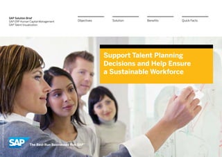 SAP Solution Brief
SAP ERP Human Capital Management
SAP Talent Visualization
Support Talent Planning
­Decisions and Help Ensure
a Sustainable Workforce
BenefitsSolutionObjectives Quick Facts
©2013SAPAG.Allrightsreserved.
 