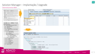 37
Porto - Lisbon - São Paulo - London
Desenvolvimentos ABAP
Solution Manager – Implantação / Upgrade
 