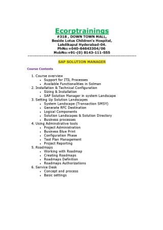 SAP SOLUTION MANAGER Online training Tutorials | Best SAP SOLUTION MANAGER   training | Ecorptrainings