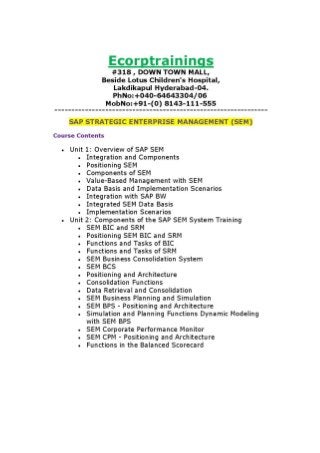 SAP STRATEGIC ENTERPRISE MANAGEMENT(SEM) Online training Tutorials | Best  SAP STRATEGIC ENTERPRISE MANAGEMENT(SEM)   training | Ecorptrainings