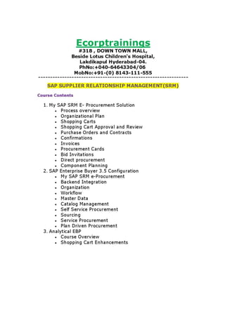 Sap supplier relationship management(srm) hyderabad