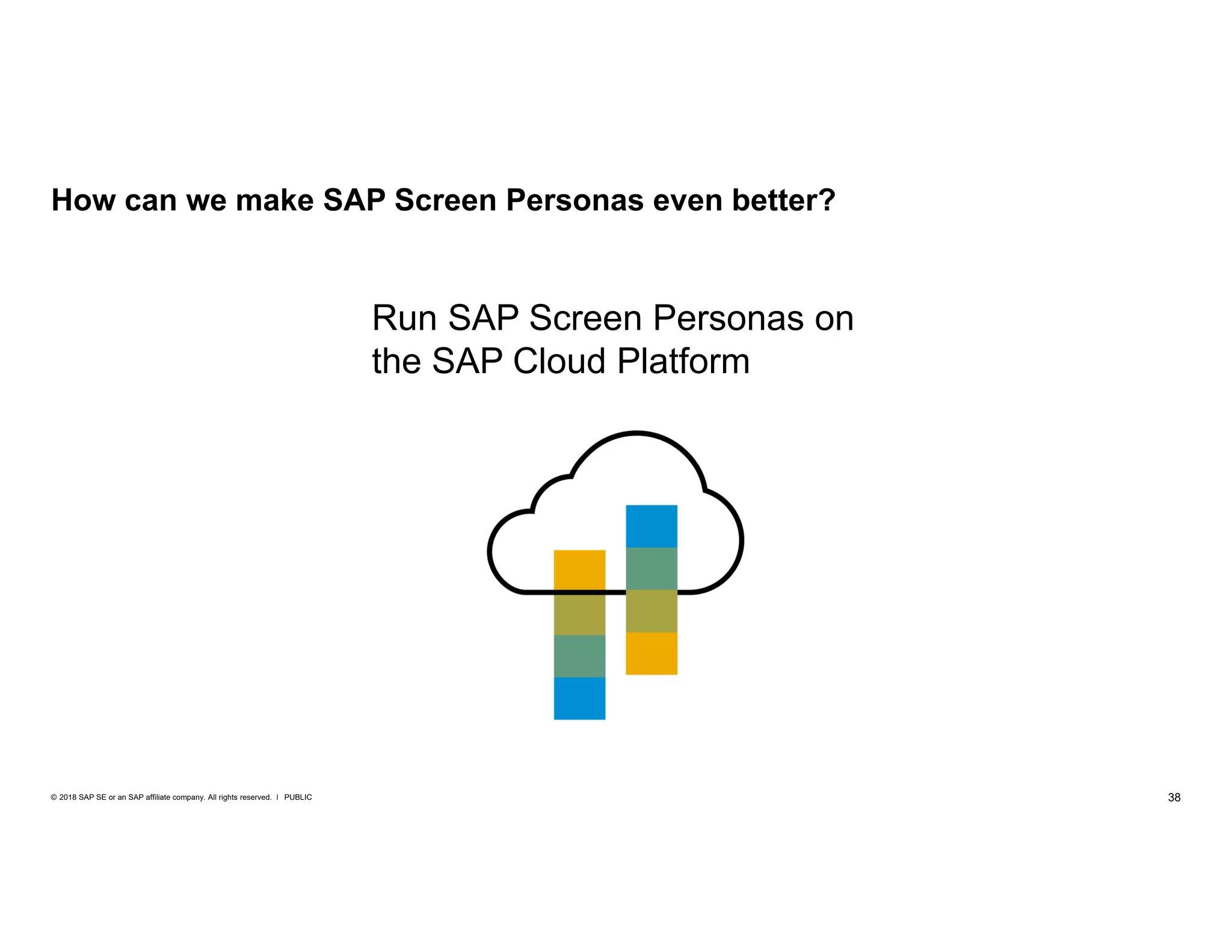 38PUBLIC© 2018 SAP SE or an SAP affiliate company. All rights reserved. ǀ
Run SAP Screen Personas on
the SAP Cloud Platform
How can we make SAP Screen Personas even better?
 