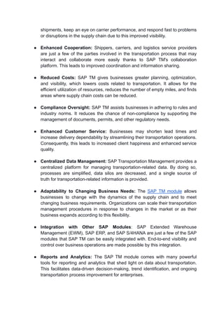 Sap transportation management benefits | PDF