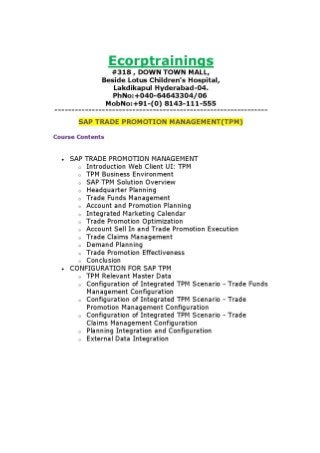 SAP TRADE PROMOTION MANAGEMENT(TPM)   Online training Tutorials | Best OIL and GAStraining | Ecorptrainings