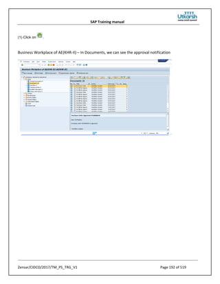SAP Training manual
Zensar/CIDCO/2017/TM_PS_TRG_V1 Page 192 of 519
(1) Click on .
Business Workplace of AE(KHR-II) – In Documents, we can see the approval notification
 