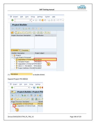 SAP Training manual
Zensar/CIDCO/2017/TM_PS_TRG_V1 Page 248 of 519
(1) is double-clicked.
Expand Project PHI-00018
 