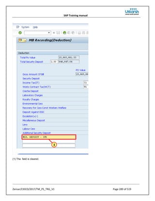 SAP Training manual
Zensar/CIDCO/2017/TM_PS_TRG_V1 Page 289 of 519
(1) The field is cleared.
 