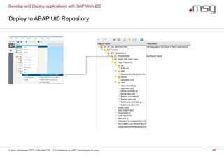 Develop and Deploy applications with SAP Web IDE
Deploy to ABAP UI5 Repository
© msg | September 2015 | SAP Web IDE - IT Conference on SAP Technologies by msg 20
 