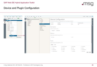 SAP Web IDE Hybrid Application Toolkit
Device and Plugin Configuration
© msg | September 2015 | SAP Web IDE - IT Conference on SAP Technologies by msg 25
 