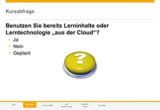 © 2014 SAP AG or an SAP affiliate company. All rights reserved. 34Customer
Kurzabfrage
Benutzen Sie bereits Lerninhalte oder
Lerntechnologie „aus der Cloud“?
• Ja
• Nein
• Geplant
Autoren
Tools
Lern Inhalte
Lern
Technologie
AusblickÜberblickIntro
 