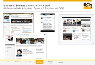 © 2014 SAP AG or an SAP affiliate company. All rights reserved. 52Customer
Mobiles & Soziales Lernen mit SAP JAM
Alleinstehend oder Integriert in Systeme & Prozesse wie CRM
Autoren
Tools
AusblickIntro
Lern
Technologie
Überblick Lern Inhalte
 