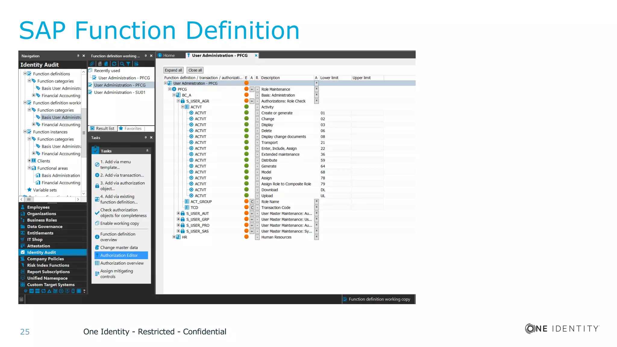 One Identity - Restricted - Confidential25
SAP Function Definition
 