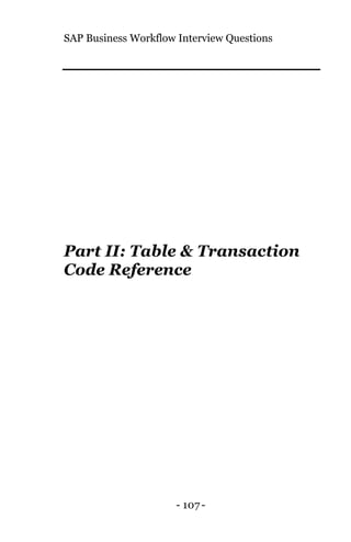 SAP Business Workflow Interview Questions
- 107 -
Part II: Table & Transaction
Code Reference
 