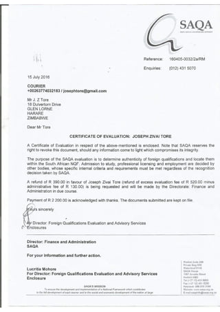 Saqa certificate of evaluation.compressed | PDF