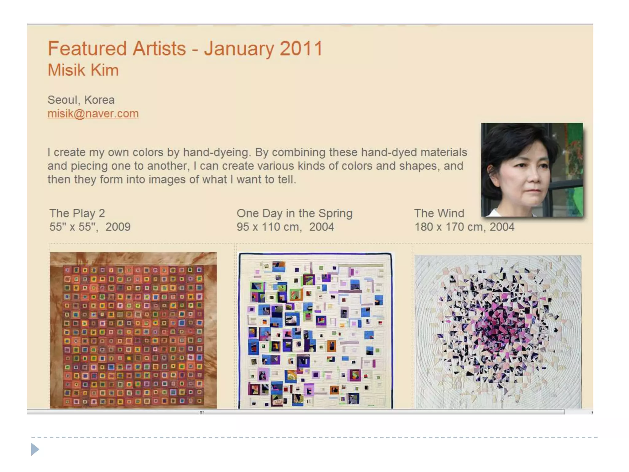 Gallery page on SAQA web site with a link to your web site