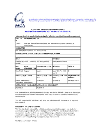 Interpret South African legislation and policy affecting municipality ...
