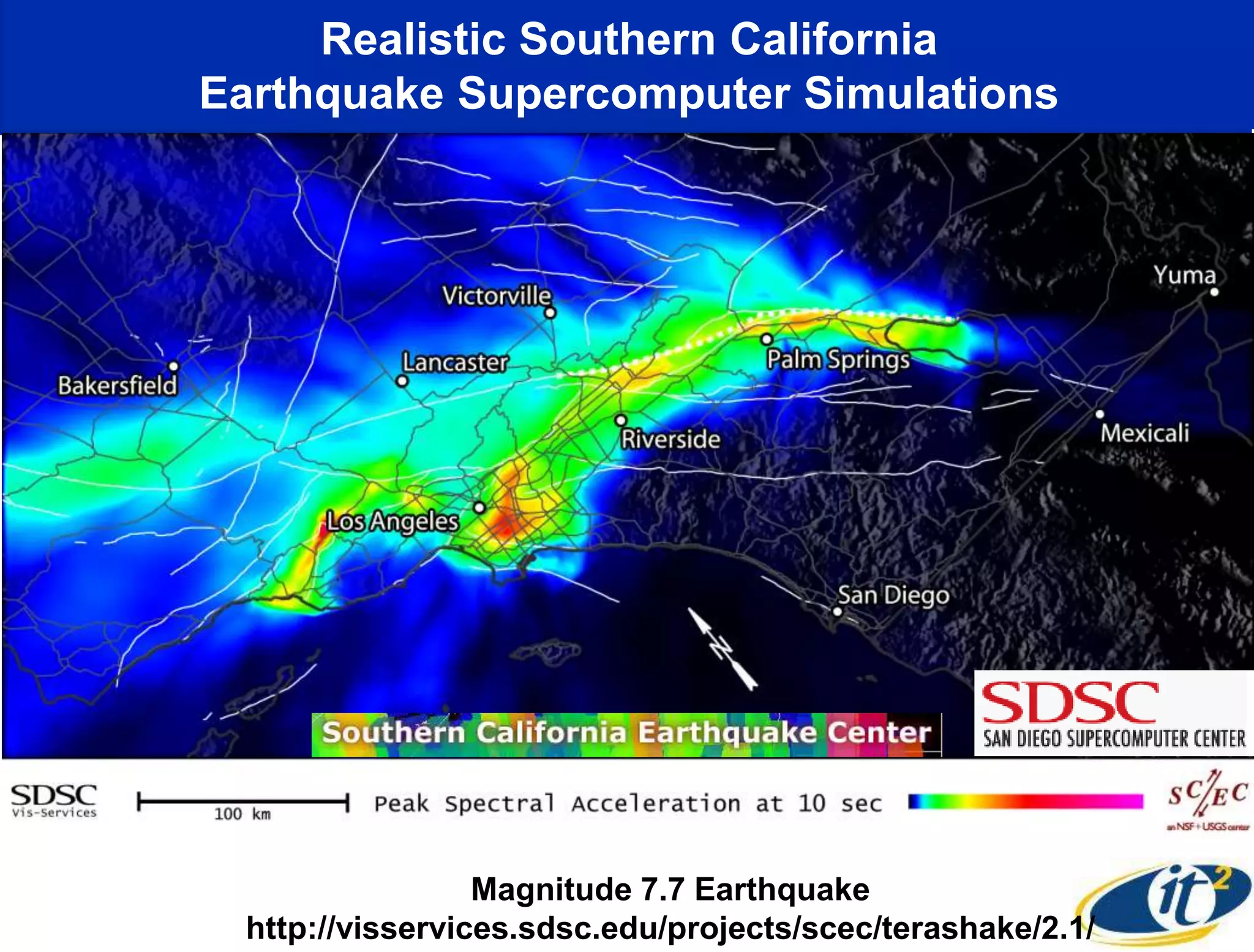 Realistic Southern California
Earthquake Supercomputer Simulations




                 Magnitude 7.7 Earthquake
 http://visservices.sdsc.edu/projects/scec/terashake/2.1/
 