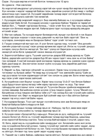 Сэдэв:Хүүхдээөөртөөитгэлтэйболгожтөлөвшүүлэх12арга
Эхсурвалж:Номхэвлэлээс
Азжаргалтайамьдралыгцогцлооходхэрэгтэйнэнчухалчанарболөөртөөитгэхитгэл.
Хүнхичнээнчмэдлэгчадвартайбайсангэсэн,өөрийгөөүнэлэхгүйболямарчталбарт
амжилтандхүрччадахгүй.Хүүхдийгөөрийнхөөталаарэерэгсэтгэгдэлтэйболоход
аавээжийнхандлагахамгийнтомнөлөөтэй.
1.Хүүхэддээхайрэнэрэлийгмэдрүүл.Бидхэвлийдбайхаасньлхүүхэддээхайрыг
мэдрүүлдэгбайхёстой.Хүүхэддээхичнээнчуурласанбайсан“Хэрвээчитөрөөгүй
байсанбол...”,“Чамайггаргаснаасболоод...”гэсэнүгийгбүүхэл.Тэртаныхувьдямар
нандинхүнболохоомэдрэхэрхтэй.Хайрлагданагэдэгхүүхдэдирээдүйдамьдрах
итгэлийгөгдөг.
2.Магтажсайшаа.Тахүүхдээмэдлэгболовсролтой,мундагхүнболгоёлгэжбодож
байвалгаргасанжааханчгэсэнахицдэвшлийгньмагтажбайххэрэгтэй.“Ээжнь
хүүгээрээ,охиноороомашихбахархажбайна”гэдэгүгийгтогтмолхэл.
3.Гэхдээүнэмшилтэймагтаалхэл.Аүсэгбичижсурлаагээд,түүнийг“Энэдэлхийн
хамгийнухаантайхүүхэд”гэсэнцолоорөргөмжлөххэрэггүй.Ингэхньтүүнийгдэндүү
онгироо,сэхүүнболгожмагадгүй.“Битөвт”үзэлдхэтбаригдсанхүүхэднайз
нөхөдгүйнэгэнболжхувирдгийгсанажявахадилүүдэхгүй.
4.Зорилготойбайхыгсурга.Түүнийгшалгалтандээрээ80Bаваадирэхэднь“Сайн
байна,дараагийншалгалтандээрээбүр90авччаднагэдэгтчиньээжньитгэжбайна”
гэжхэлээрэй.5настайохиндоооройажлаасаатараадирэхэдньүдээсээүдэжсурсан
байхдаалгаварөг.Энэмэтчилэнжижигзүйлсхүүхдэдтаньөөрийгөөдайчлаж
сурахадтусална.
5.Өөрийгньбиш,гаргасанүйлдлийгньшүүмжил.Хэрэвтаныхүүхэддүүгээсээ
тоглоомыгньбулаажавбал“Чиямармуухүүхэдвэ?”гэжзэмлэхийноронд“Сайнах
нардүүгээсээтоглоомхарамладаггүйюм”гэжхэлсэнньдээрюм.Болжөгвөлмуухай,
муугэсэнүгийгхэрэглэхээсзайлсхий.
6.Хүүхдийнхээүзэлбодлыгхүндэл.Хэрэвтаныхүүхэд“2+2=3”гэжбичсэнбайвал
шуудбуруутгахынорондяагаадтиймхариугаргасанучрыгньасуу.Тэртаныг
гайхшруулахшалтгааныгхэлжчмагадгүй.Түүнчлэнбяцханүрийнхээмэдрэмжийг
хүлээнзөвшөөр.Багшийнхаахэлсэншүүмжүгэндгомдожсуувал,түүнд“Минийхүү
багшийнхааүгэндгомдсонюмбайнатиймүү?”гэжхэлээдбүхюмтүүнийсайнсайхны
төлөөболохыгхэл.Өөртньмэдрэгдэжбуйзүйлийгөөрхүнчбасойлгожбайгааг
мэдвэлтэрилүүнээлттэйбайжчадна.
7.Хүүхдээрээбахарх.Түүншигмундагхүүгийн/охиныээжаавболсондооямарих
баяртайбайдгаабайнгамэдрүүлжбай.
8.Хүүхэддээбусдынталаарсайнаарярьжөг.Найзууд,гэрбүл,өвөөэмээзэрэг
хайрлахёстойхүмүүсийнхньталаарэерэгээрярьжөг.
9.Хүүхдээхэзээчбусадтайбүүхарьцуул.Ялангуяаахдүү,найзуудтайньтүүнийг
жишижболохгүй.Ингэхньтүүнийгөөрийнхөөталаармуугаарбодоход,цаашлаад
атаахорсолтойболоходхүргэнэ.Таныхүүхэдбайгаагаараалонцгой,цорынганц.
10.Багш,асрагчидньхүүхдийнхээсайнчанаруудыгхэл.Хичээлийншинэжилэхлэх
                                          



үедхүүхдийнхээбагштайуулзаж,тэдэндтүүнийюугхамгийнсайнхийжчаддаг,юунд
машихдурсонирхолтойболохыгньхэл.Таныхүүхэдбусдаасюугаарааөөрболохыг
ньойлгуул.Ингэвэлтэдтаныүрийгэерэгнүдээрхарна.
11.Тэднийгюучхийжбайсан,хайрланагэдгээойлгуул.Хичээлдээрээмуудүнавсанч
 