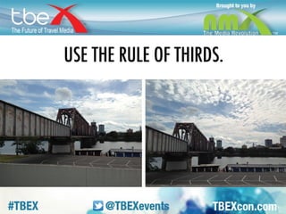 THIRDS. Imagine a grid laid over your 
image. Like a tic tac toe board, dividing it 
into thirds horizontally & vertically. Instead 
of centering things dead on, try to place 
objects of interest along those lines. Or at 
the intersections of lines. 
 