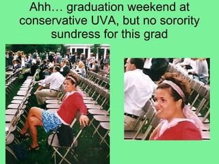 Ahh… graduation weekend at conservative UVA, but no sorority sundress for this grad 