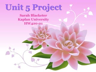 Unit 5 Project
    Sarah Blacketer
   Kaplan University
      HW420-01
 