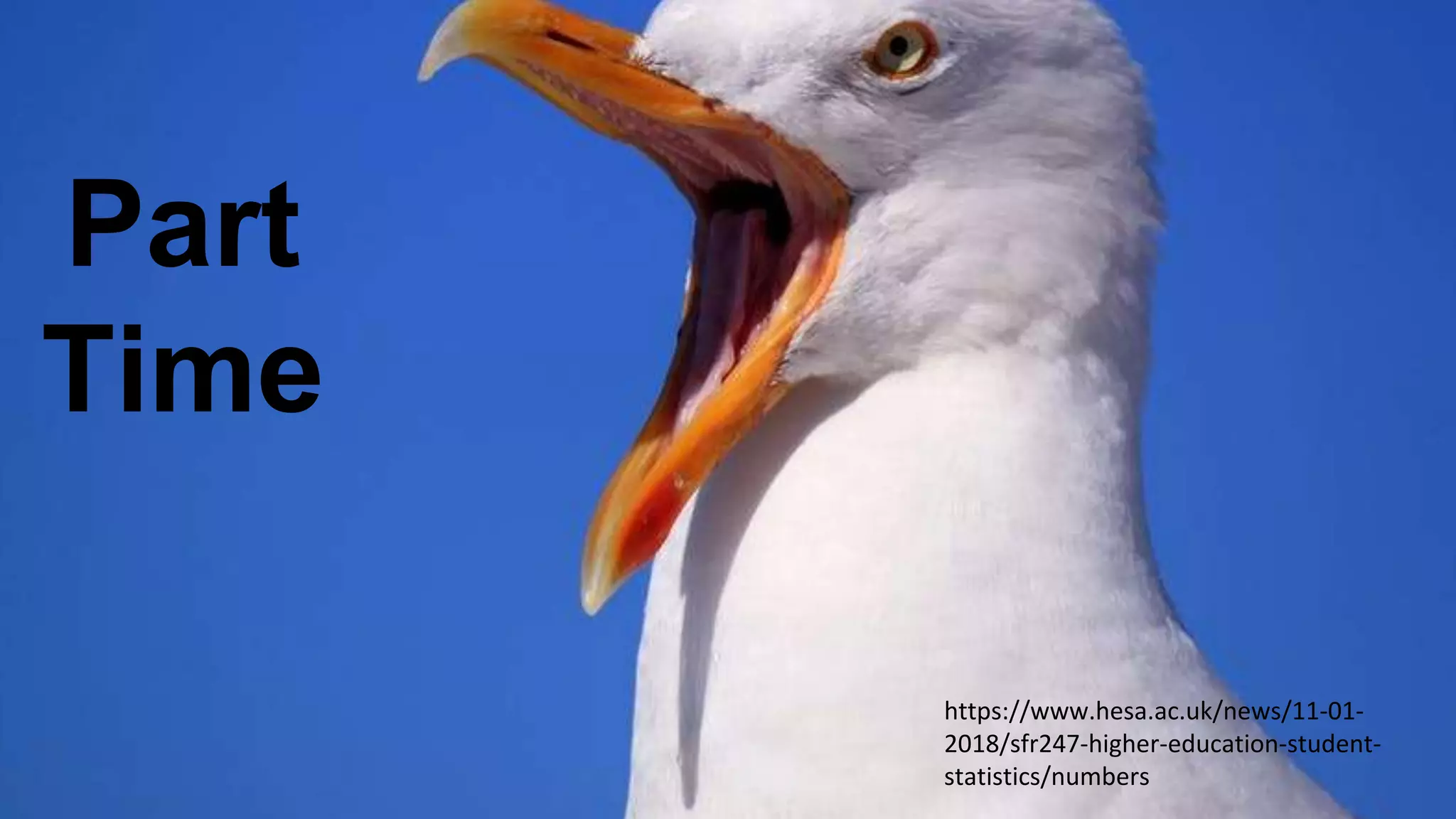 v
Part
Time
https://www.hesa.ac.uk/news/11-01-
2018/sfr247-higher-education-student-
statistics/numbers
 