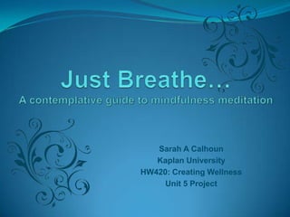 Just Breathe…A contemplative guide to mindfulness meditation Sarah A Calhoun Kaplan University HW420: Creating Wellness Unit 5 Project 