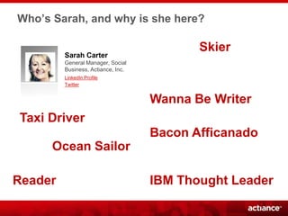 Who’s Sarah, and why is she here?

                                           Skier
         Sarah Carter
         General...