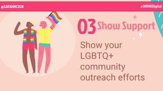 Show Support
Show your
LGBTQ+
community
outreach efforts
03
@SARAHMCDUK #DRINKDigital
 