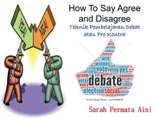 How To Say Agree
and Disagree
Teknik Pembelajaran Debat
atau Pro Kontra
Sarah Permata Aini
 
