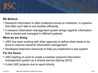 Improved management of research data.13/09/2011Wellcome Collection Conference Centreslide 2