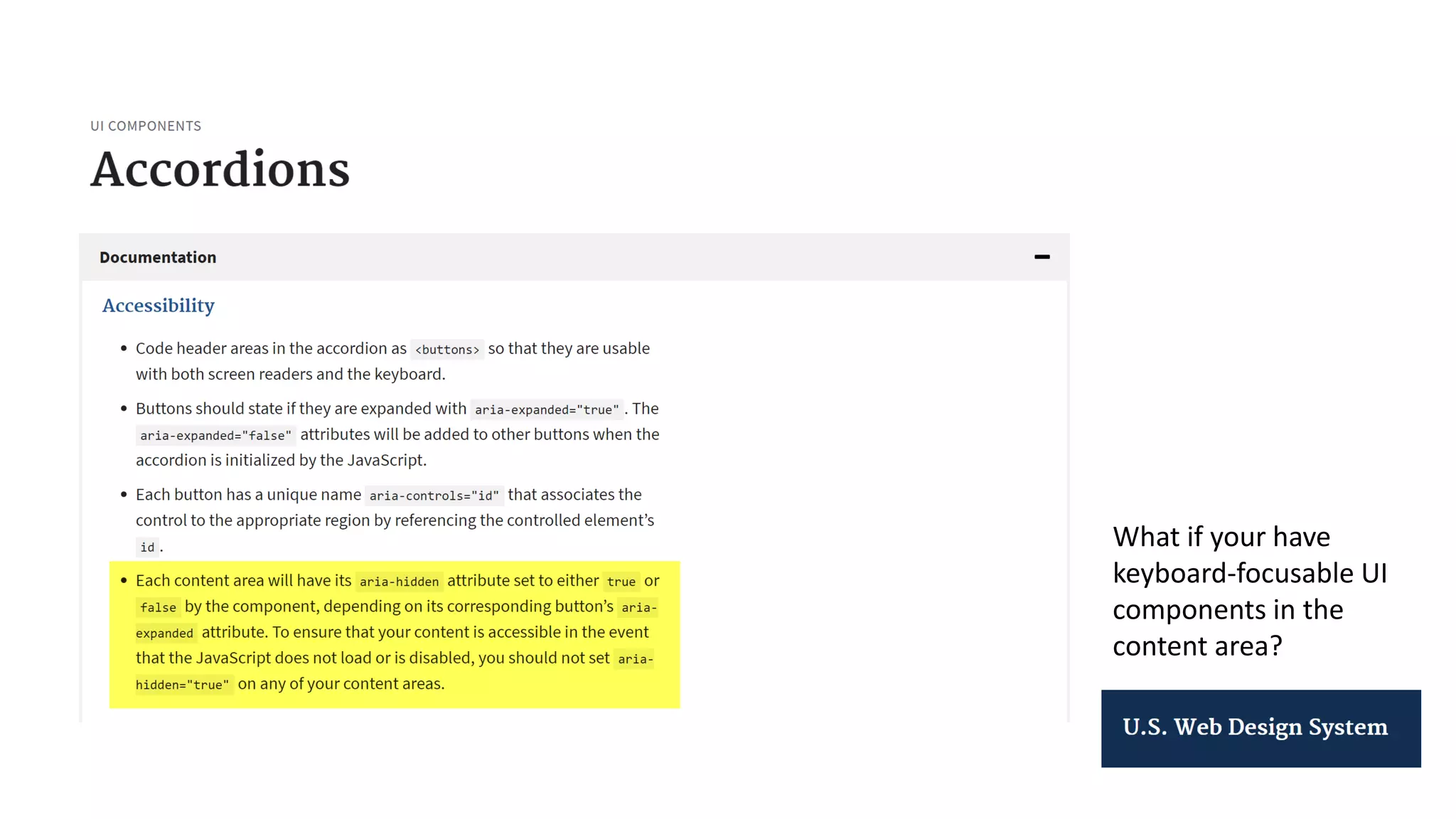 What if your have
keyboard-focusable UI
components in the
content area?