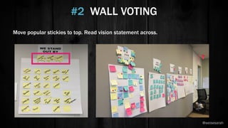 Move popular stickies to top. Read vision statement across.
#2 WALL VOTING
@weisesarah
 