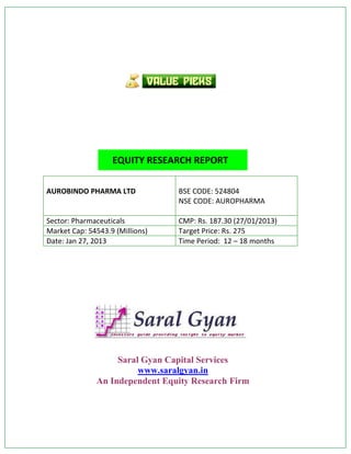 Saral Gyan Value Pick - Jan 2013