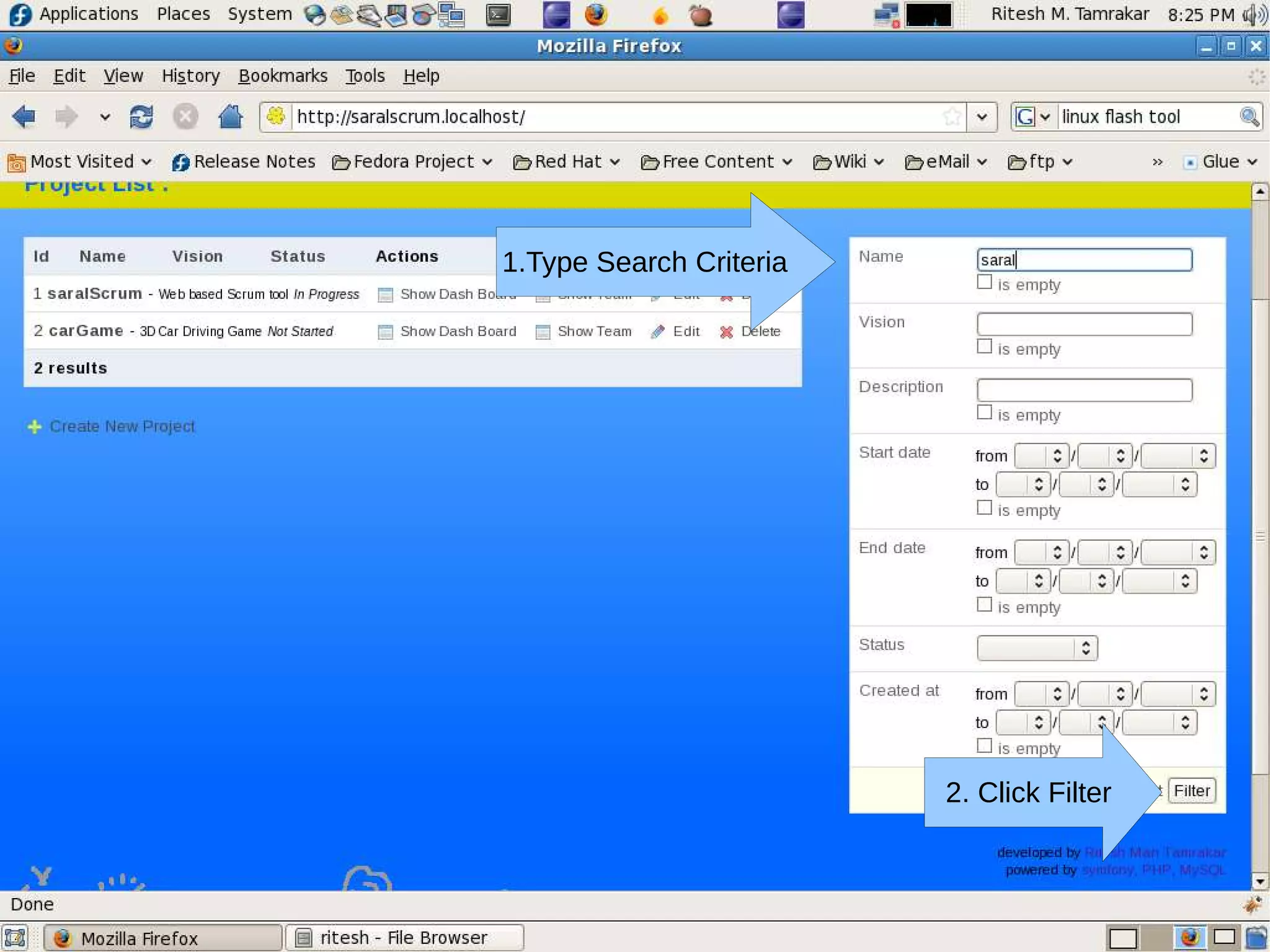 1.Type Search Criteria




                         2. Click Filter
 