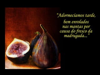 “ Adormecíamos tarde,  bem enrolados  nas mantas por  causa do fresco da  madrugada...” 