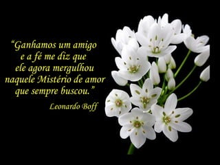 “ Ganhamos um amigo  e a fé me diz que  ele agora mergulhou naquele Mistério de amor que sempre buscou.” Leonardo Boff 