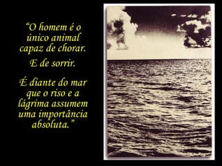 “O homem é o
  único animal
capaz de chorar.
   E de sorrir.
 É diante do mar
  que o riso e a
lágrima assumem
uma importância
   absoluta.”
 