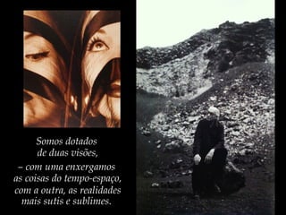Somos dotados
de duas visões,
– com uma enxergamos
as coisas do tempo-espaço,
com a outra, as realidades
mais sutis e sublimes.
 