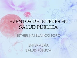 EVENTOS DE INTERÉS EN
SALUD PÚBLICA
ESTHER NAI BLANCO TORO
ENFERMERÍA
SALUD PÚBLICA
 
