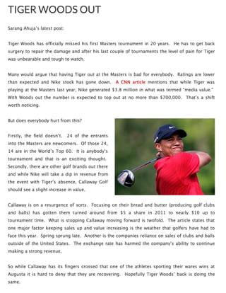 Tiger Woods Out