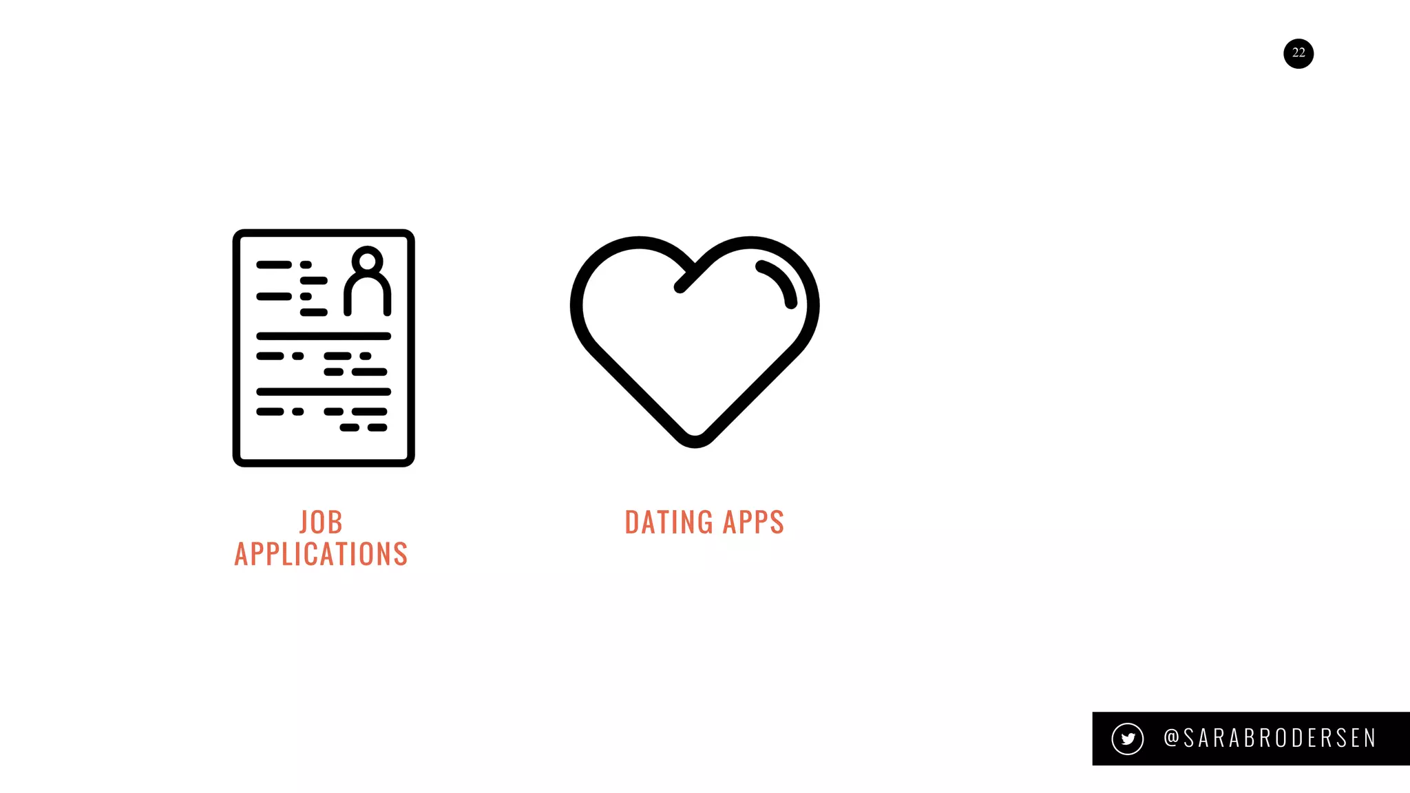 22
@ S A R A B R O D E R S E N
DATING APPSJOB
APPLICATIONS
 